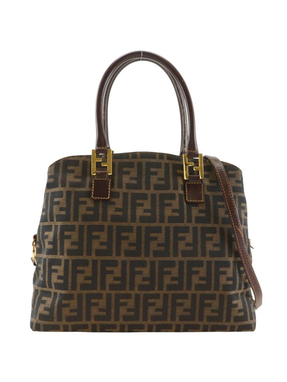 Fendi 2-Way Handbag Zucca Canvas Leather Brown